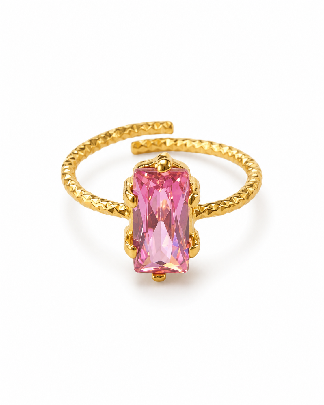Pink Baguette Zircon Textured Adjustable Ring – GJR174