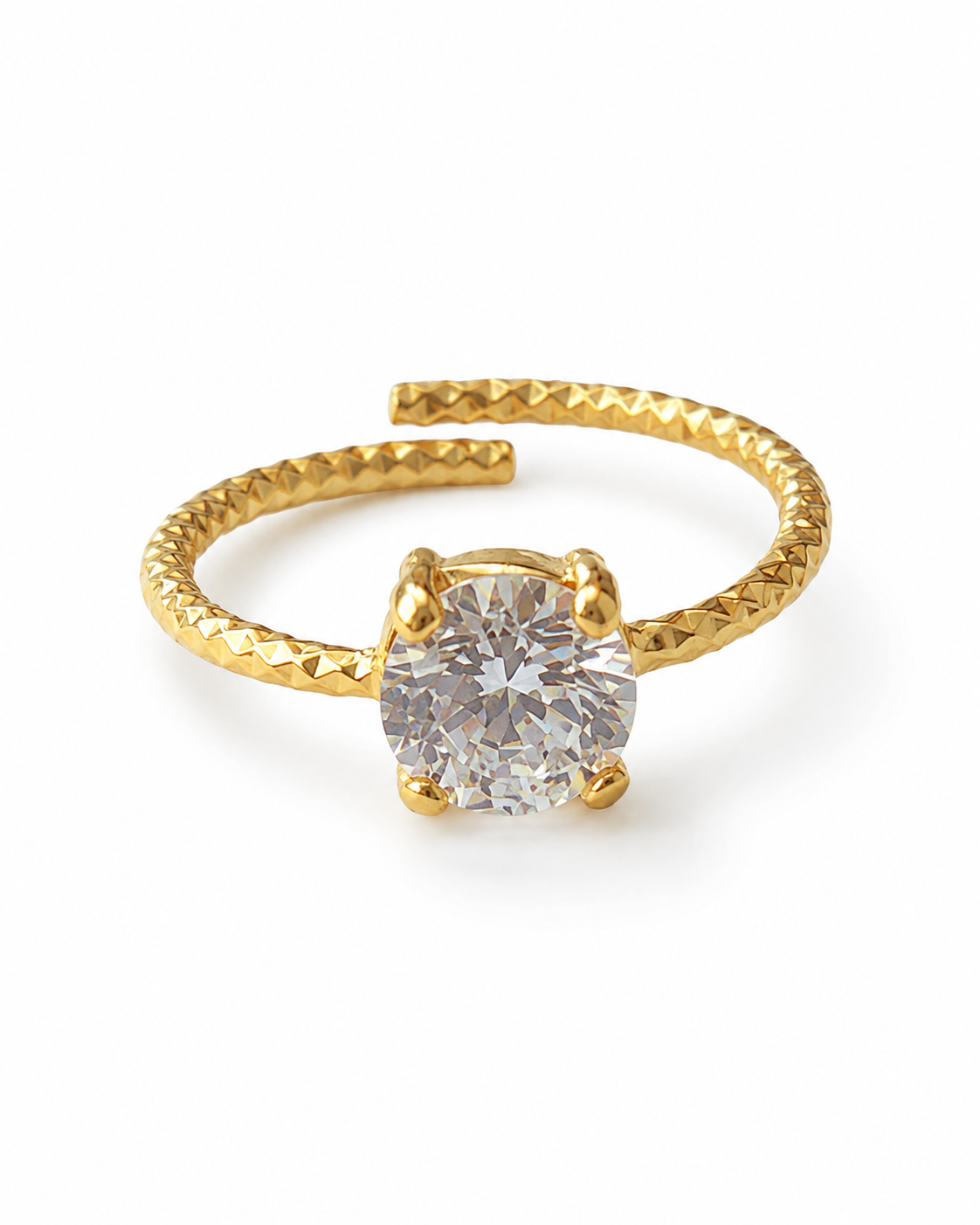 White Round Zircon Textured Adjustable Ring – GJR175