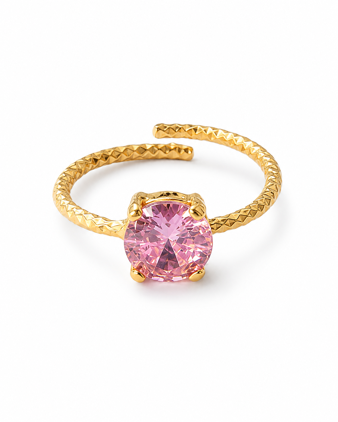 Pink Round Zircon Textured Adjustable Ring – GJR173