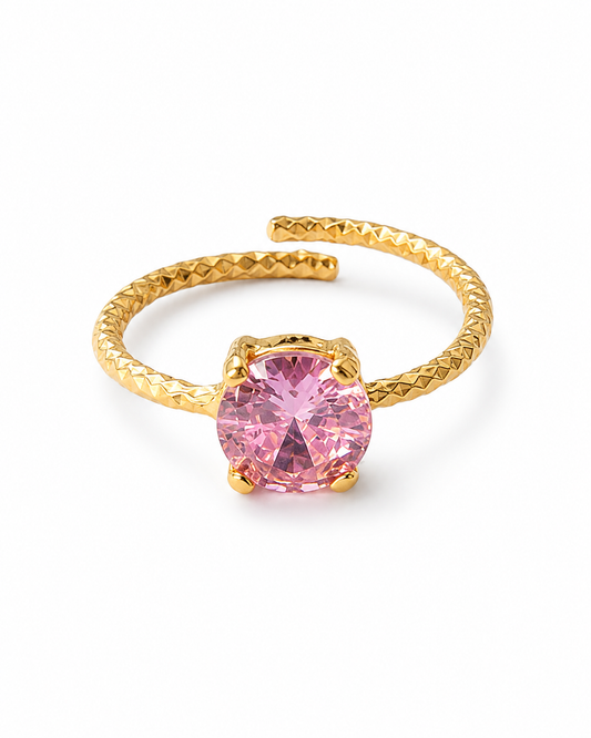 Pink Round Zircon Textured Adjustable Ring – GJR173
