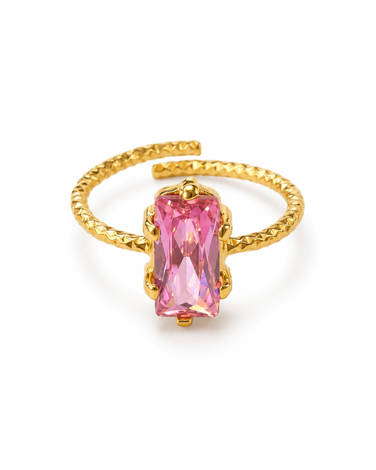 Pink Baguette Zircon Textured Adjustable Ring – GJR174