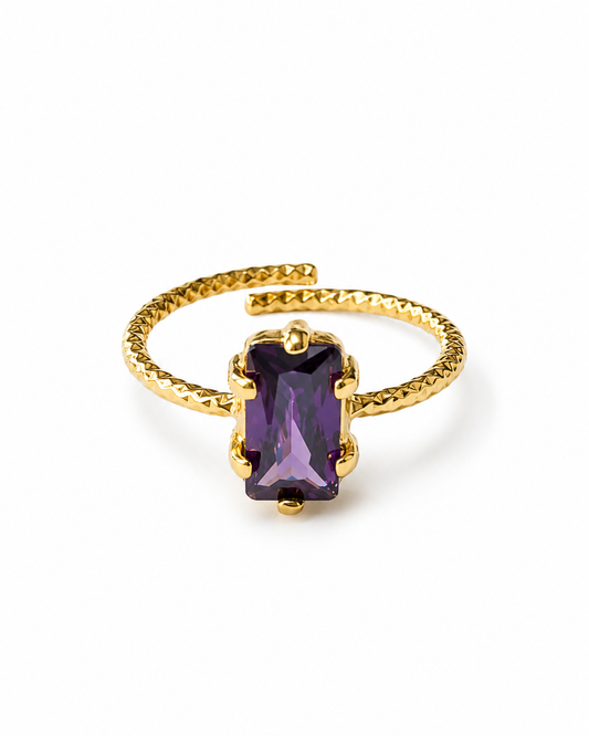 Purple Baguette Zircon Textured Adjustable Ring – GJR176