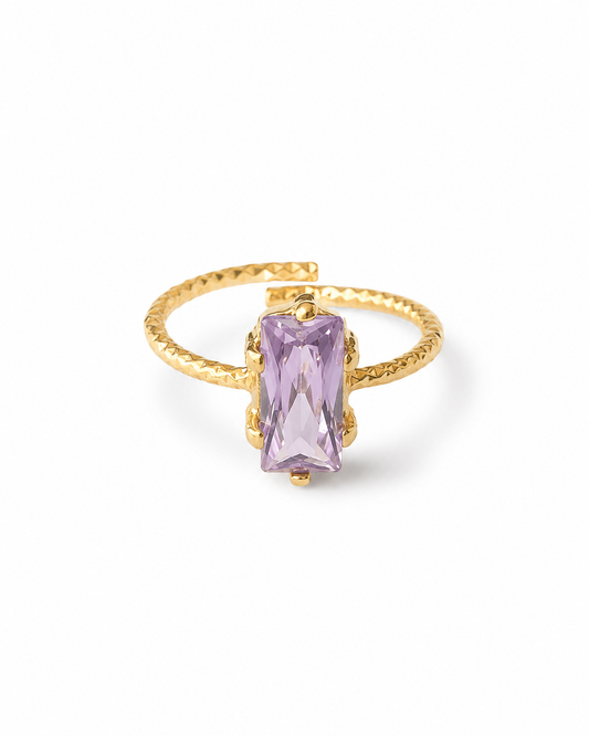 Light Purple Baguette Zircon Textured Adjustable Ring – GJR177