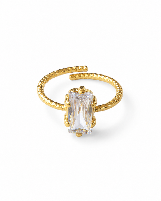 White Baguette Zircon Textured Adjustable Ring – GJR178